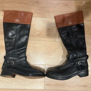 Coach Black and Brown Leather Tall Riding Boots